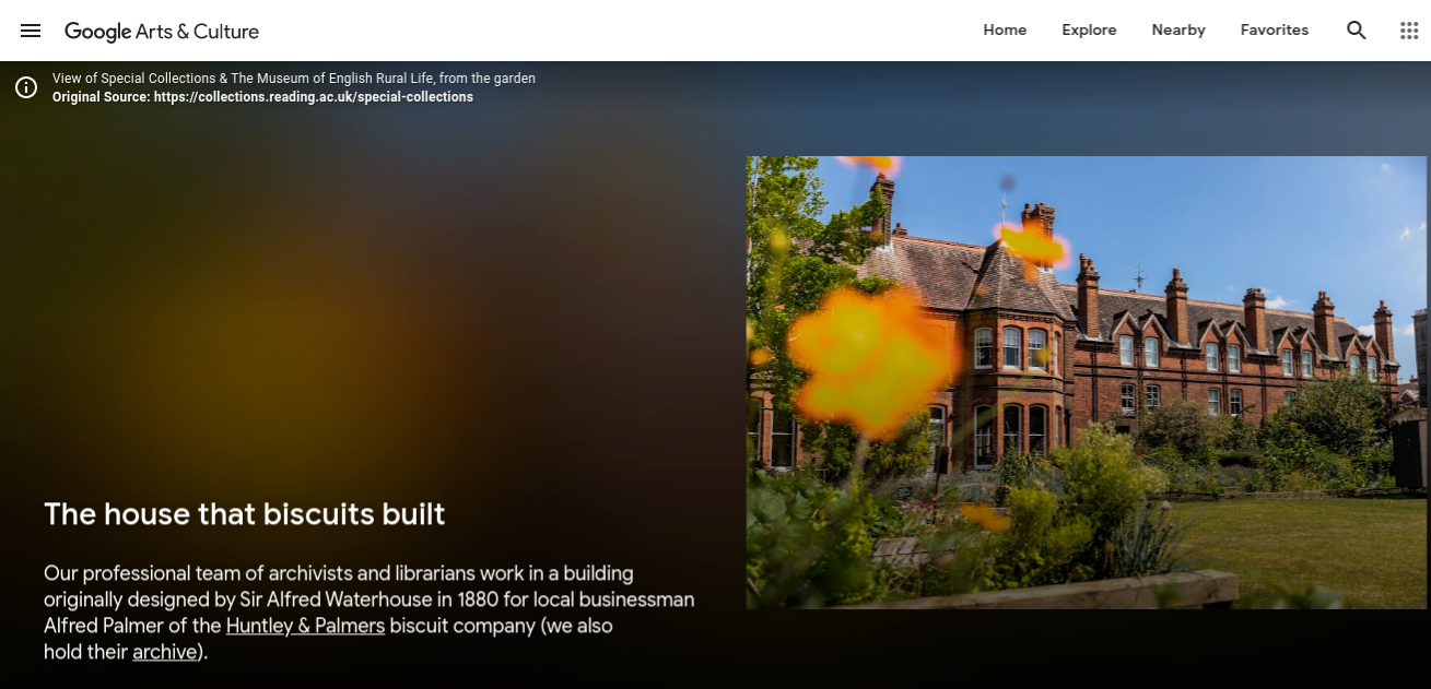 Screenshot from Google Arts & Culture, showing St Andrews building, which houses University of Reading Special Collections and The MERL