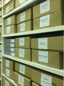 Archive boxes in the archive store.