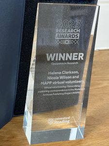 Image of Glass trophy presented to the project and volunteers